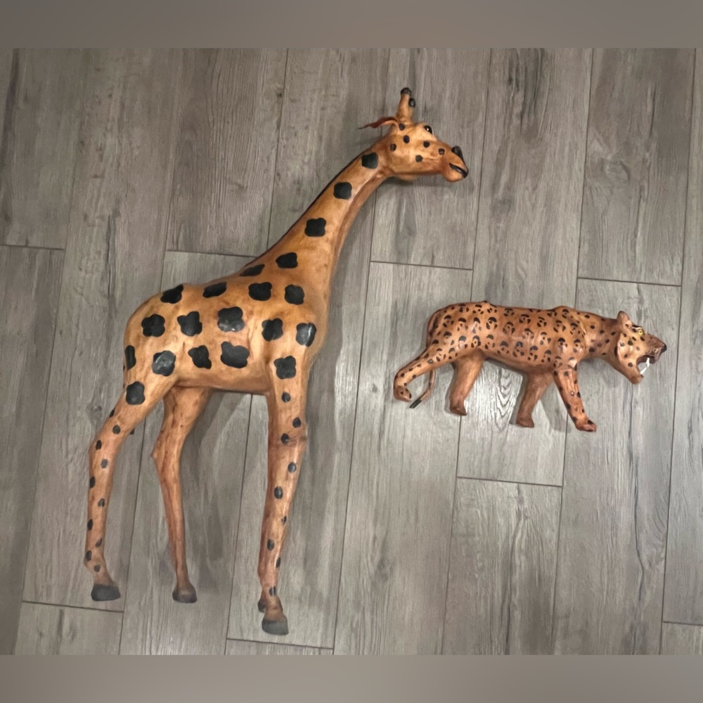 Leather Giraffe, and Leopard sculptures